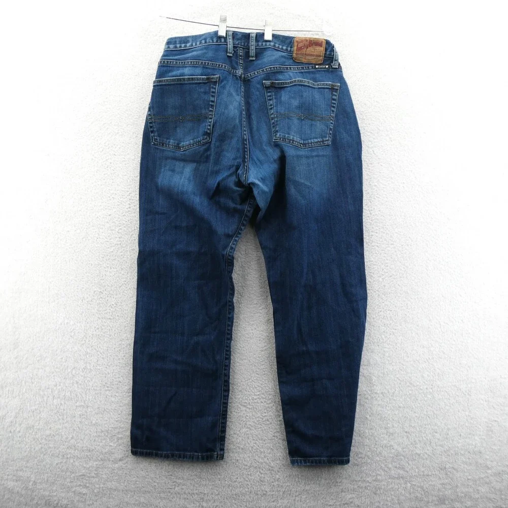 Lucky Brand Jeans Mens Size 38x30 Straight Leg Blue Cotton Denim Dark Wash Pants